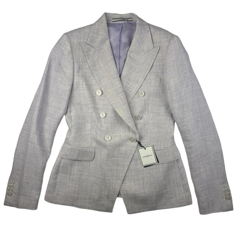 Tagliatore Double-Breasted Linen Wool Blend Blazer Purple Beige Size 42 IT 6 US